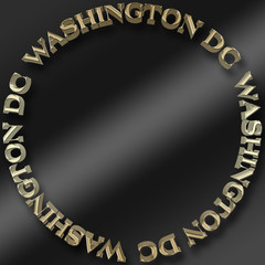 Stock Illustration - Shiny Golden Text: Washington DC, 3D Illustration, Against the Black Background.