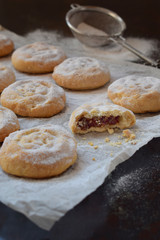 Sesame shortbread with date stuffing. Middle Eastern cookies. Eid and Ramadan Dates Sweets. Kahk. Arabian cuisine. Copy Space