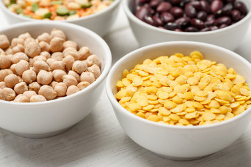 Mix of different beans in ceramic bowl