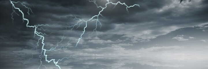 Lightning strikes in sky