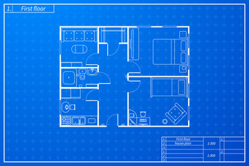 Architecture plan of house in blueprint sketch style