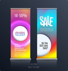 Sale banner. Abstract business vector of roll up stand design with colourful background for, show, expo, shopping.