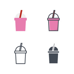 Milk shake drinkd icon vector flat solid silhouette line