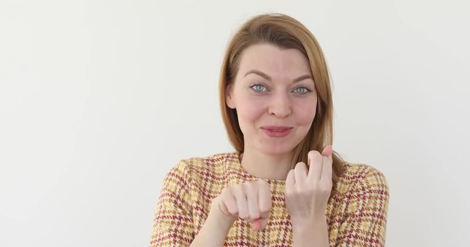 Girl Fuck you isolated. Woman showing middle finger smiling and think fuck you white background