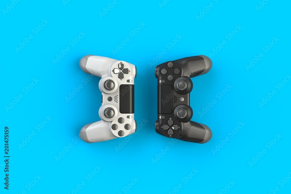 Wall mural computer game competition. gaming concept. white and black joystick isolated on blue background, 3d 