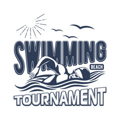 Design swimming badge for print on T-shirts, printed products and publications on the Internet. Vector illustration