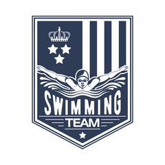Design swimming badge for print on T-shirts, printed products and publications on the Internet. Vector illustration