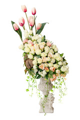 White flowers in a jar on the white background