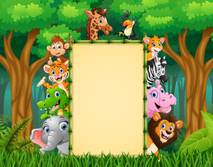 Animals with a blank sign bamboo 
