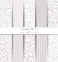 Damask patterns set collection Vector. Classic ornament various colors with abstract background textures. Vintage decor. Trendy color fabric textures