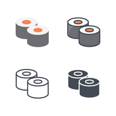 Sushi roll seafood icon vector colored silhouette flat line