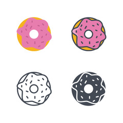 Doughnut bakery food icon vector colored silhouette flat line