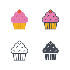 Cupcake bakery food icon vector colored silhouette flat line