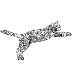 zentangle vector, isolated, icon, silhouette cat silhouette jumping