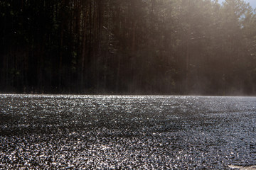 Raw road during the rain on a summer day