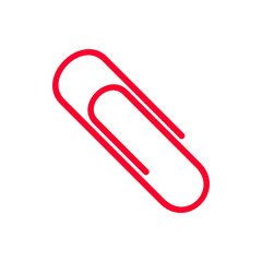 Red colored office paper clip attachment flat style icon sign vector illustration isolated on white background. Email or file attachment