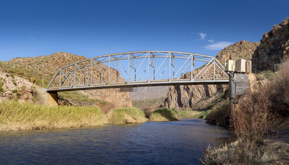 Bridge over the Upper Salt River at the Globe-Young Hwy 288 at Tonto National Forest, AZ, USA