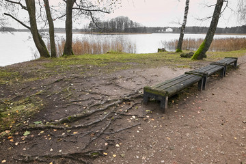 Trakai, Lithuania. landscape on the lake in autumn.