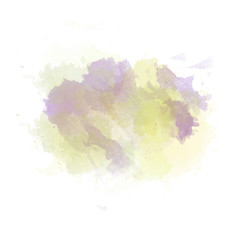Green , yellow  and purple watercolor painted stain isolated on white background