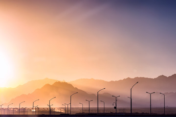 Colorful sunset in arabian dessert near Sharm El Sheikh