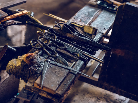 Row of tools on factory