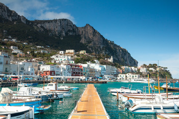 Fototapeta na wymiar Capri skyline from luxury yachts dock side