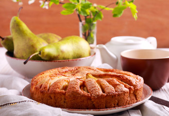 Pear cake, served