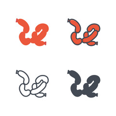 Sausage meat food icon vector flat solid silhouette line