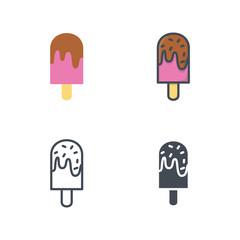 Ice cream sweets food icon vector flat silhouette line colored