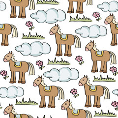 doodle seamless pattern with horses