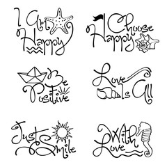 Motivational quotes collection with marine elements