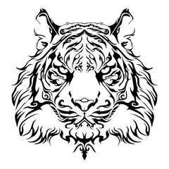 Anger Tiger head design for tribal tattoo vector with white background 
