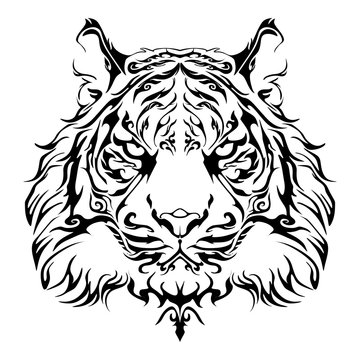 Anger Tiger head design for tribal tattoo vector with white background 