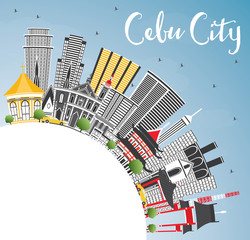Cebu City Philippines Skyline with Gray Buildings, Blue Sky and Copy Space.