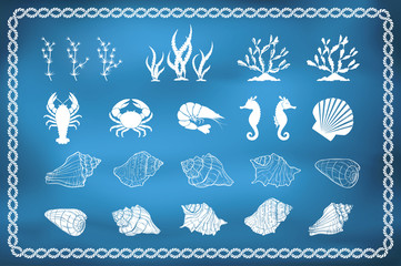 Set of sea life silhouettes