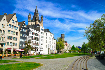 Fischmarkt and Great St. Martin church, Koln - Cologne, Germany, 05.07.17 - obrazy, fototapety, plakaty