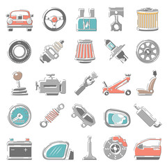 Outline Color Icons - Car Parts