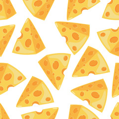 Cheese slice vector seamless pattern on a white background for wallpaper, wrapping, packing, and backdrop.