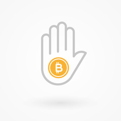 Bitcoin. Crypto currency concept. Hand palm. Digital currency. Vector illustration, flat design