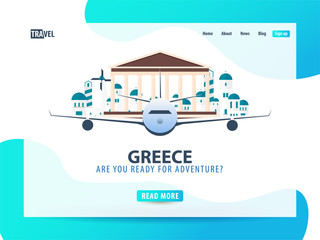 Greece. Travel banner or web template for web site or landing page. Time to travel. Vector UI illustration