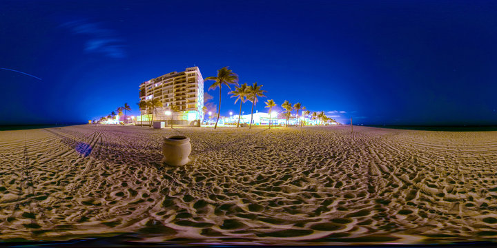 360 spherical image beach at night