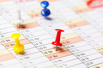 Closeup of dates on calendar page