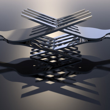 Close up of forks with tines criss-crossed each other