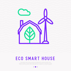 Eco smart home thin line icon. Modern vector illustration.