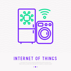 Internet of things thin line icon: refrigerator and washing machine. Modern vector illustration.