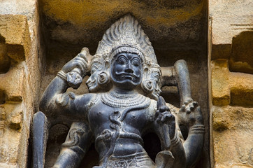 Carved idol on the inner wall of Airavatesvara Temple, Darasuram, near Kumbakonam, Tamil Nadu, India.
