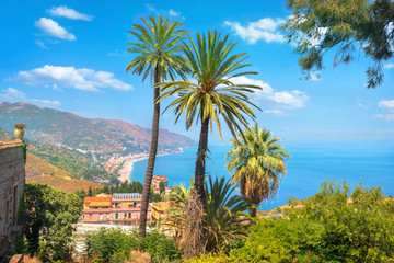 Fototapeta na wymiar Landscape Taormina seaside from downtown. Sicily, Italy