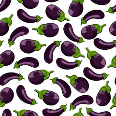 Eggplant vector seamless pattern on a white background for packing, wrapping, labels and backdrop. Vegetables texture.