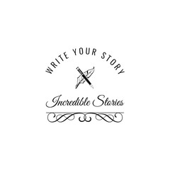 Feather, elegant pen, writer literary  logos set. 