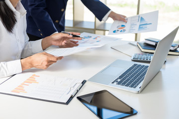 Partner meeting of business people colleagues consultation and discussion marketing plan meeting concept on financial report and analyzing investment project to development grow to success